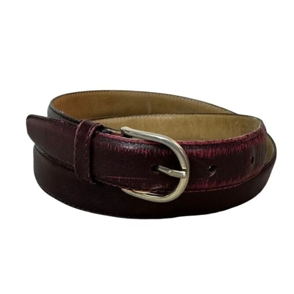 Portfolio Perry Ellis Mens 34 Burgundy Aniline Cowhide Leather Dress Belt 1P3011